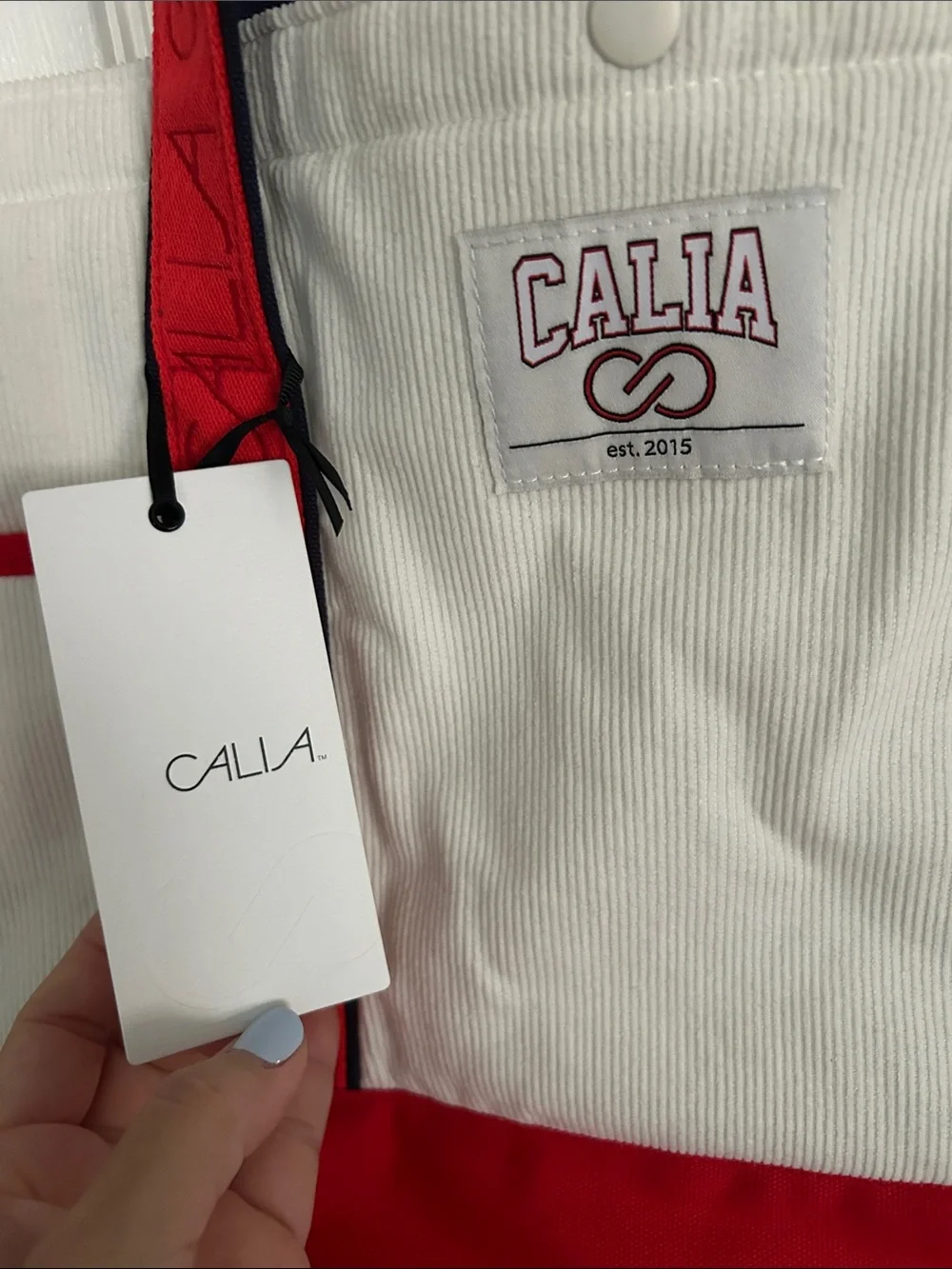 CALLIA White and Red Canvas Tote with Logo Strap